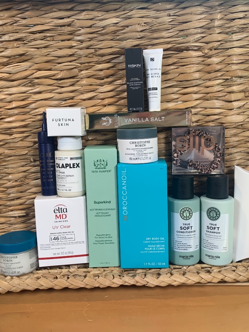 Upscale makeup, skincare items, Elta,Olaplex, Oribe morrocanoil